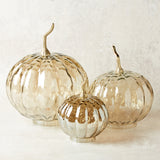 K and K Interiors WAVY GLASS PUMPKIN WITH METAL STEM