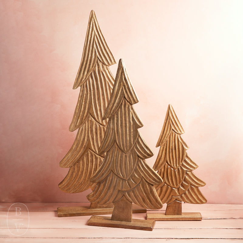 Kalalou CARVED WOODEN CHRISTMAS TREE ON BASE WITH GOLD DETAIL