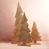 Kalalou CARVED WOODEN CHRISTMAS TREE ON BASE WITH GOLD DETAIL
