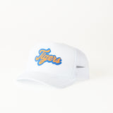 Littlebrightbird GAMEDAY DOUBLE PUFF SCRIPT TRUCKER HAT Tigers #1 White