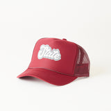 Littlebrightbird GAMEDAY DOUBLE PUFF SCRIPT TRUCKER HAT State Maroon