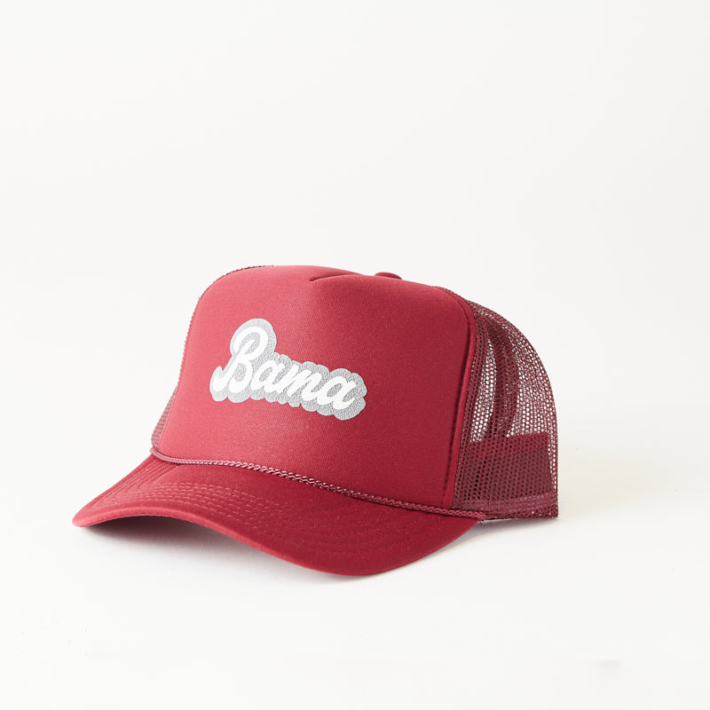 Littlebrightbird GAMEDAY DOUBLE PUFF SCRIPT TRUCKER HAT Bama Crimson