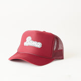 Littlebrightbird GAMEDAY DOUBLE PUFF SCRIPT TRUCKER HAT Bama Crimson