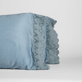 Bella Notte Linens MADERA LUXE PILLOWCASE WITH DONELLA LACE Tahoe Blue