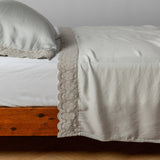Bella Notte Linens MADERA LUXE FLAT SHEET WITH DONELLA LACE Cloud