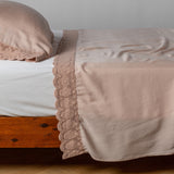 Bella Notte Linens MADERA LUXE FLAT SHEET WITH DONELLA LACE Rouge