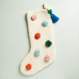 Peking Handicraft COLORFUL POM POM HOOKED STOCKING Pink and Blue