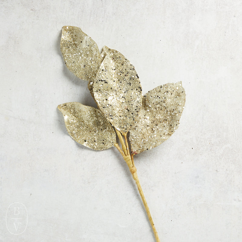 Raz Imports BEADED METALLIC LEAF SPRAY Gold 24