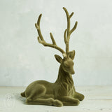 Raz Imports GREEN FLOCKED DEER Sitting