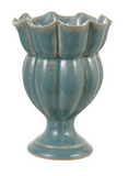 Creative Co-op STONEWARE SCALLOPED FOOTED URN Blue
