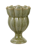 Creative Co-op STONEWARE SCALLOPED FOOTED URN Green