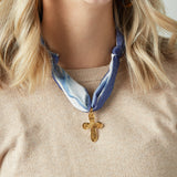 Virtue GOLD LONG TAIL CROSS SCARF NECKLACE Blue Lake