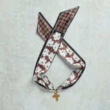 Virtue GOLD LONG TAIL CROSS SCARF NECKLACE Chocolate Retro Floral