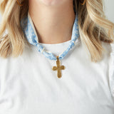 Virtue GOLD LONG TAIL CROSS SCARF NECKLACE Powder Paisley