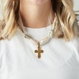 Virtue GOLD LONG TAIL CROSS SCARF NECKLACE Sunset Watercolor