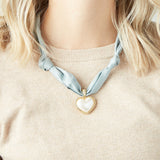 Virtue GOLD PUFF PEARL HEART SCARF NECKLACE Bluebird