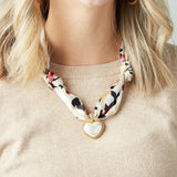 Virtue GOLD PUFF PEARL HEART SCARF NECKLACE Blush Cheetah