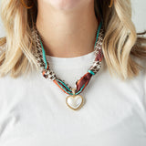 Virtue GOLD PUFF PEARL HEART SCARF NECKLACE Brown Houndstooth