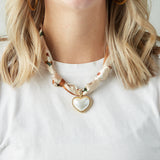 Virtue GOLD PUFF PEARL HEART SCARF NECKLACE Burnt Orange Floral