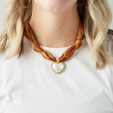 Virtue GOLD PUFF PEARL HEART SCARF NECKLACE Chestnut Dotted