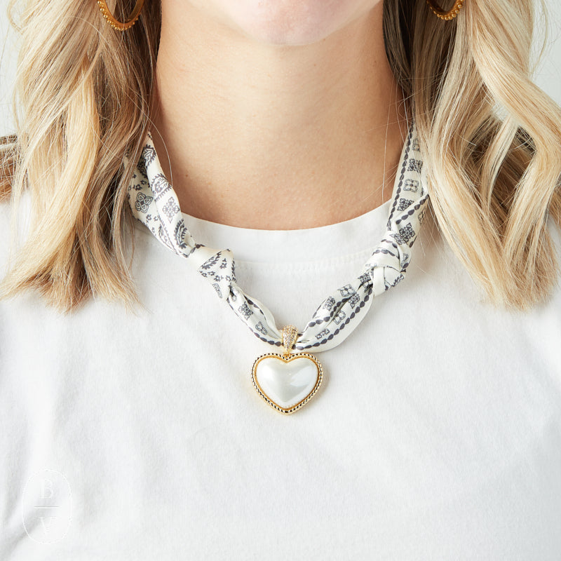 Virtue GOLD PUFF PEARL HEART SCARF NECKLACE Classic Paisley