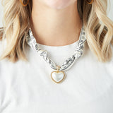 Virtue GOLD PUFF PEARL HEART SCARF NECKLACE Classic Paisley