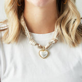 Virtue GOLD PUFF PEARL HEART SCARF NECKLACE Cream Paisley