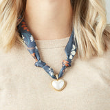 Virtue GOLD PUFF PEARL HEART SCARF NECKLACE Navy Petite Flowers