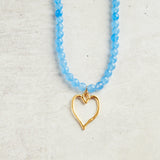 Virtue GOLD MEDAL HEART GEMSTONE NECKLACE Cornflower Blue