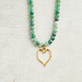 Virtue GOLD MEDAL HEART GEMSTONE NECKLACE Green Marble