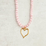 Virtue GOLD MEDAL HEART GEMSTONE NECKLACE Blush Cateye