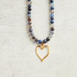 Virtue GOLD MEDAL HEART GEMSTONE NECKLACE Navy Marble