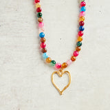 Virtue GOLD MEDAL HEART GEMSTONE NECKLACE Pink Agate
