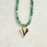 Virtue GOLD PUFF HEART GEMSTONE NECKLACE Green Marble