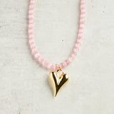 Virtue GOLD PUFF HEART GEMSTONE NECKLACE Blush Cateye