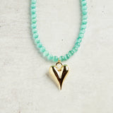 Virtue GOLD PUFF HEART GEMSTONE NECKLACE Mint Cateye