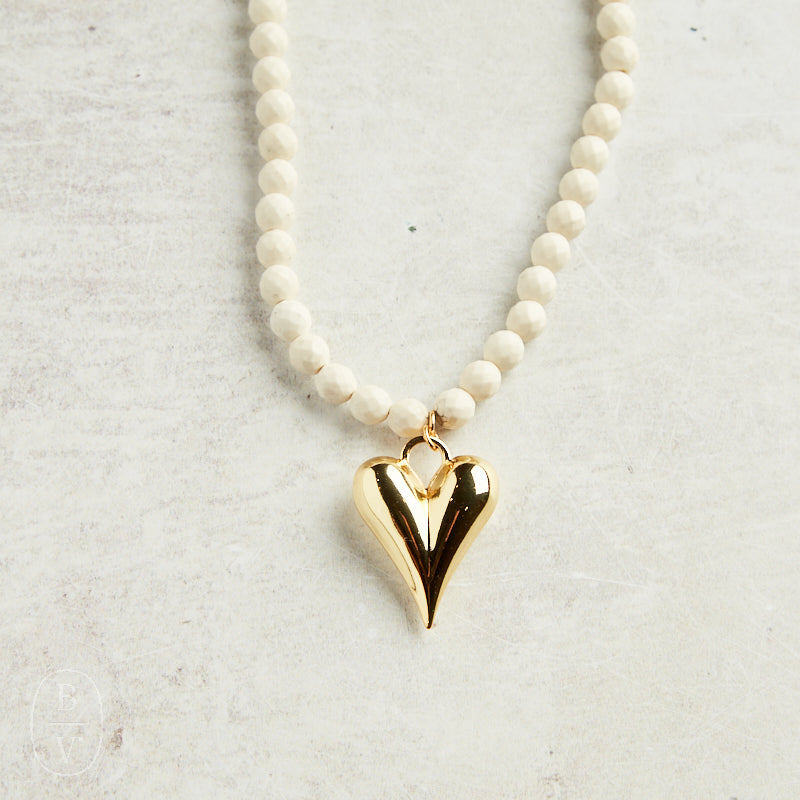 Virtue GOLD PUFF HEART GEMSTONE NECKLACE Riverstone