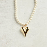 Virtue GOLD PUFF HEART GEMSTONE NECKLACE Riverstone