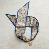 Virtue WHITE ORNATE FLOWER SCARF NECKLACE Blue Trim Wildflowers
