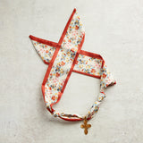 Virtue GOLD LONG TAIL CROSS SCARF NECKLACE Brick Floral