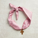 Virtue GOLD LONG TAIL CROSS SCARF NECKLACE Pink Paisley