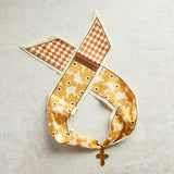 Virtue GOLD LONG TAIL CROSS SCARF NECKLACE Marigold Retro Flower