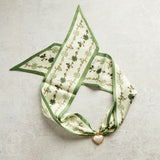 Virtue GOLD PUFF PEARL HEART SCARF NECKLACE Forest Green Line Floral