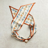 Virtue GOLD PUFF PEARL HEART SCARF NECKLACE Blue Burnt Orange Trim