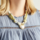 Virtue GOLD PUFF PEARL HEART SCARF NECKLACE