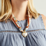 Virtue GOLD PUFF PEARL HEART SCARF NECKLACE