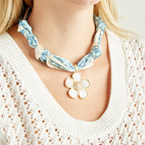 Virtue WHITE ORNATE FLOWER SCARF NECKLACE