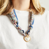 Virtue GOLD PUFF PEARL HEART SCARF NECKLACE