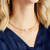 Virtue PEARL SIDEWAYS CROSS ROSARY NECKLACE
