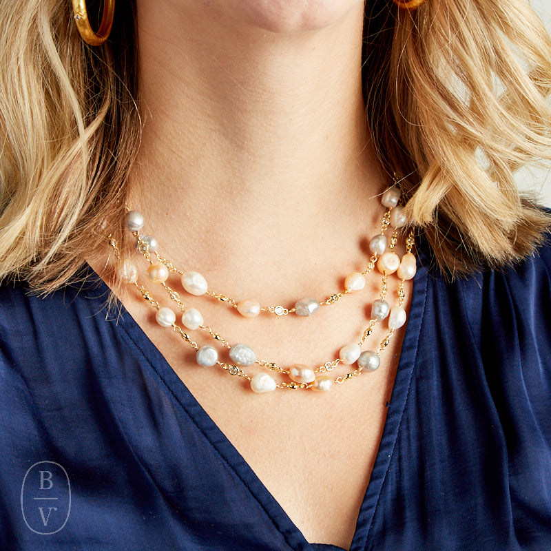 Virtue PEARL ROSARY TRIPLE LAYER NECKLACE PLAIN